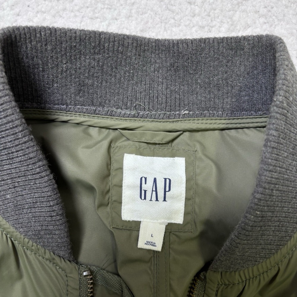 Gap Lightweight Bomber Jacket Army Green Y2K Aviator Nylon Flight Zips Mens L - Picture 5 of 15